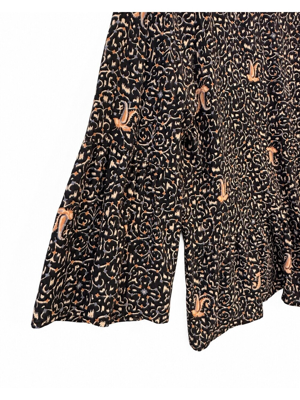 Madewell 100% Silk Fiesta Paisley Bell Sleeve Peplum Top Black Women’s Size L - Picture 4 of 5
